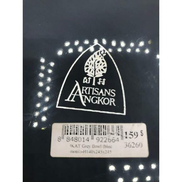 Artisans Angkor Cambodian Ikat Design Vase Planter Bowl Grey Turquoise 10.5" X 8 - Picture 8 of 9